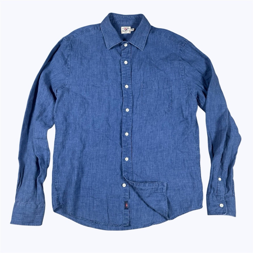 Faherty Brand Mens Indigo Dyed 100% Linen Button Down Shirt Sz M Blue EUC